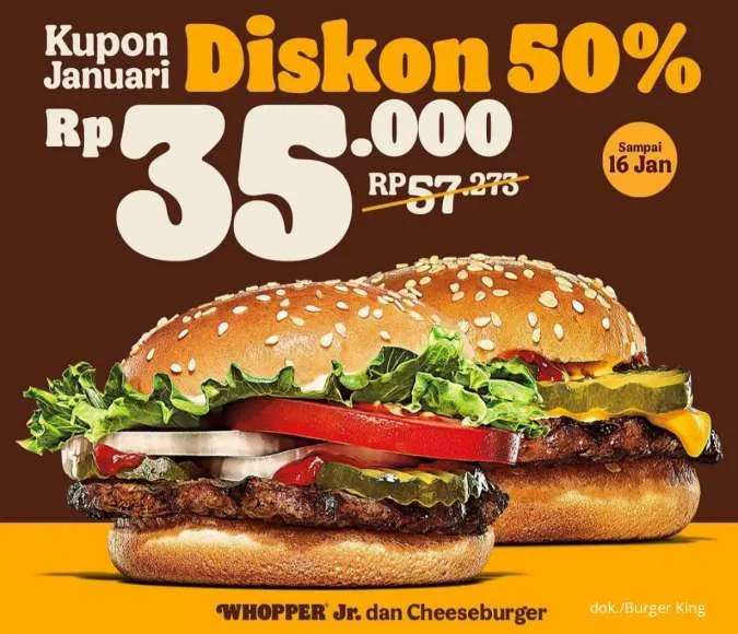 Promo Burger King Kupon Januari Diskon 50%