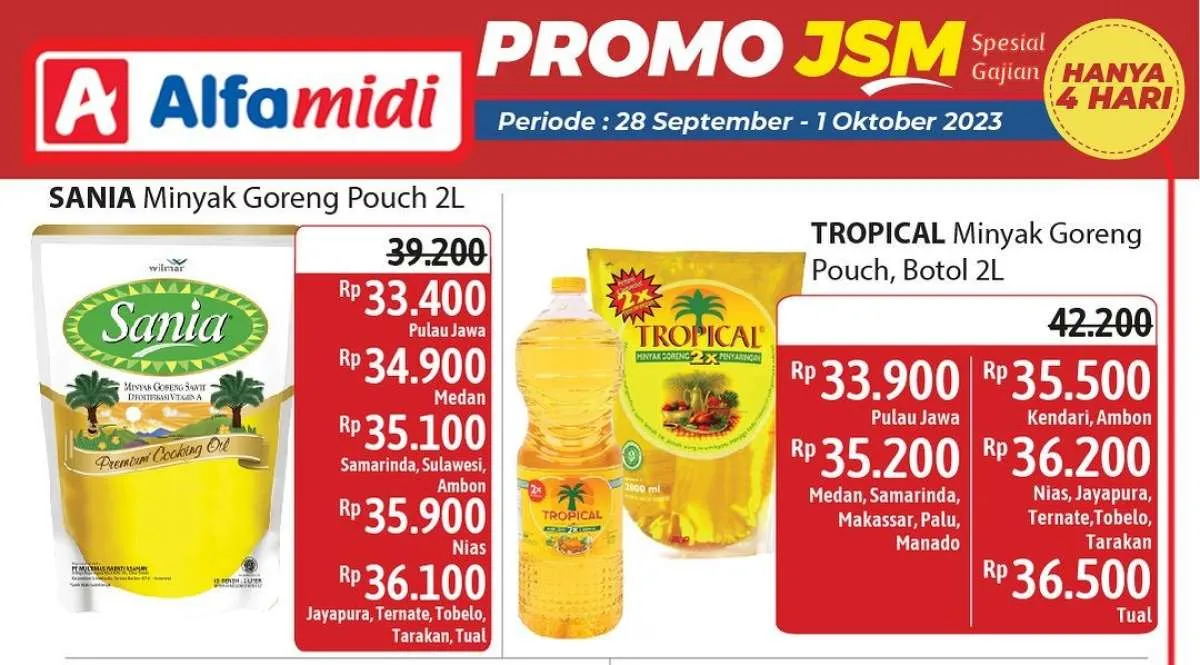 Promo JSM Alfamidi s/d 1 Oktober 2023, Aneka Merek Minyak Goreng Harga Gajian!