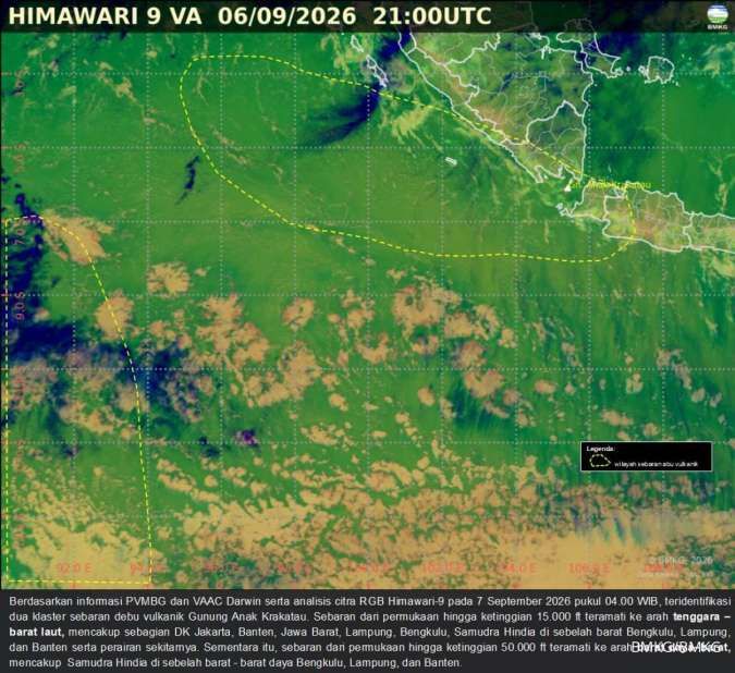 Update Sebaran Abu Vulkanik Anak Krakatau Senin (7/9), Masih di Langit Jakarta